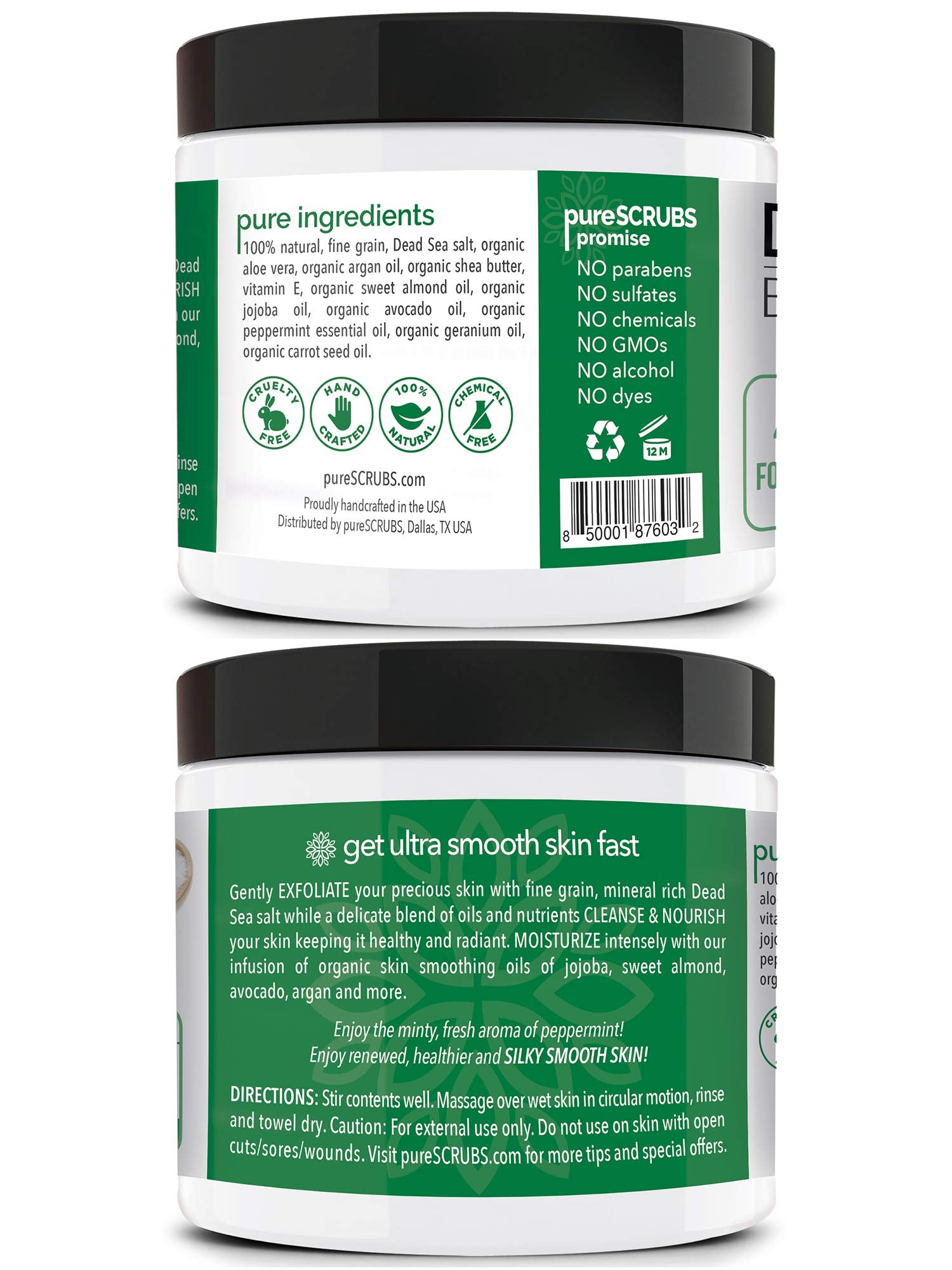 PureSCRUBS Peppermint scrub texture close-up showing fine grains for even exfoliation.