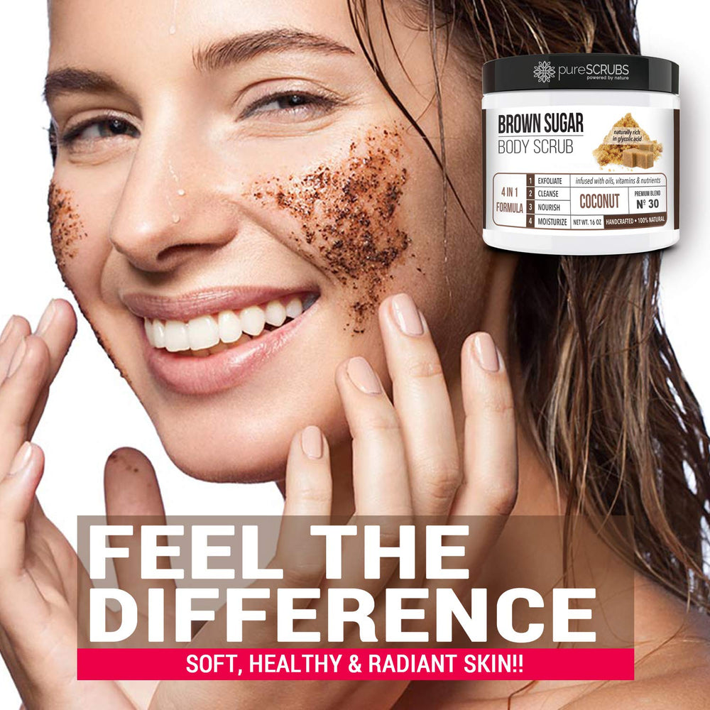 PureSCRUBS coconut sugar crystals for soft texture and nourished skin.