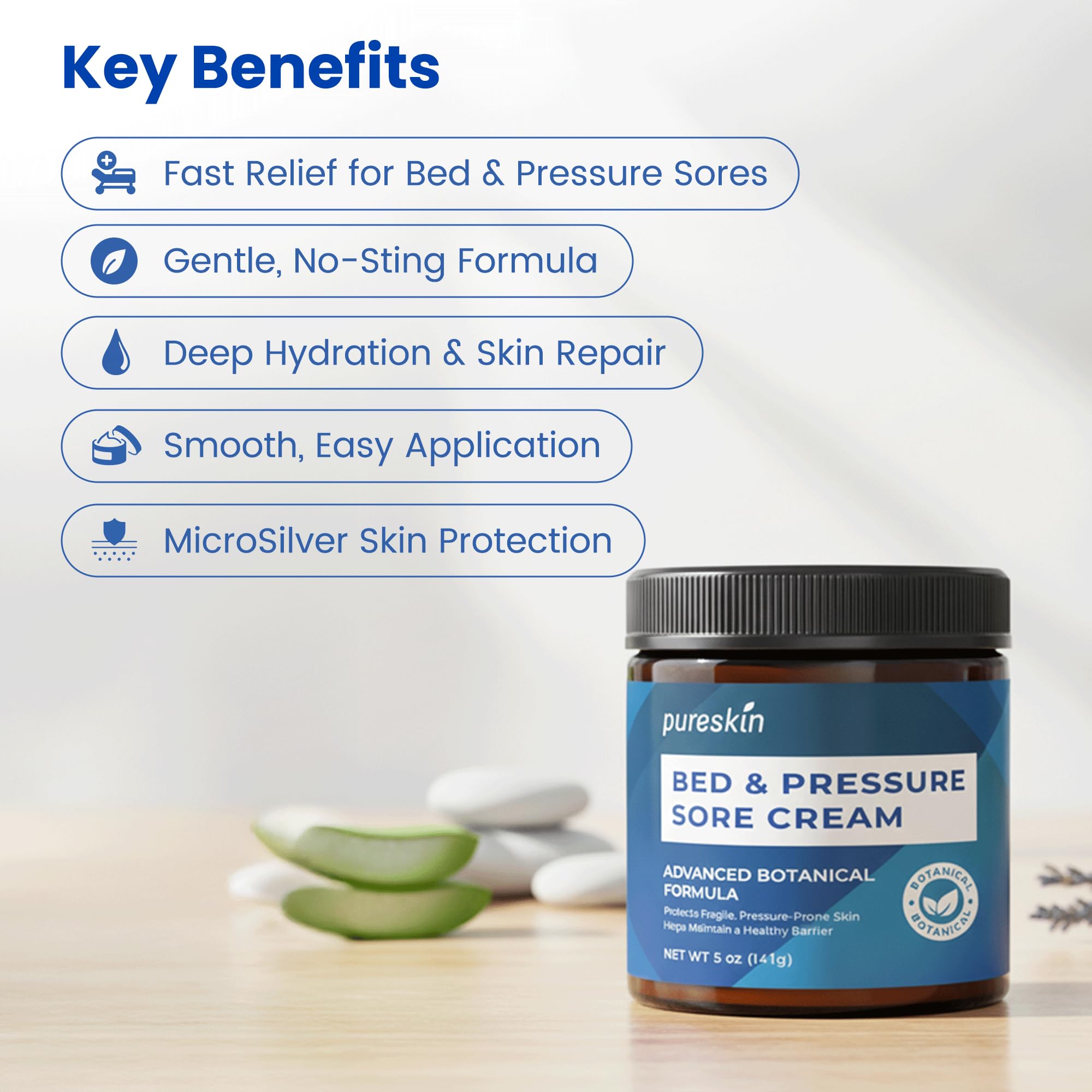 PURESKIN Bed Sore Cream gentle formula emphasizes soothing care for fragile skin