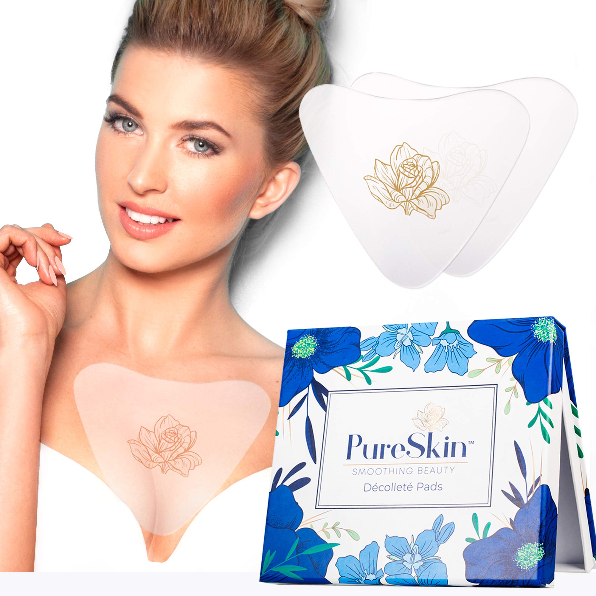 PureSkin chest wrinkle pads pack in a box for overnight smoothing