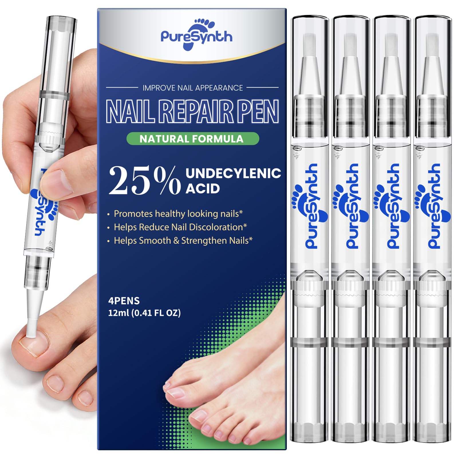 PureSynth Extra Strength Nail Repair Pen bottle with precision tip for targeted, quick-absorbing application.