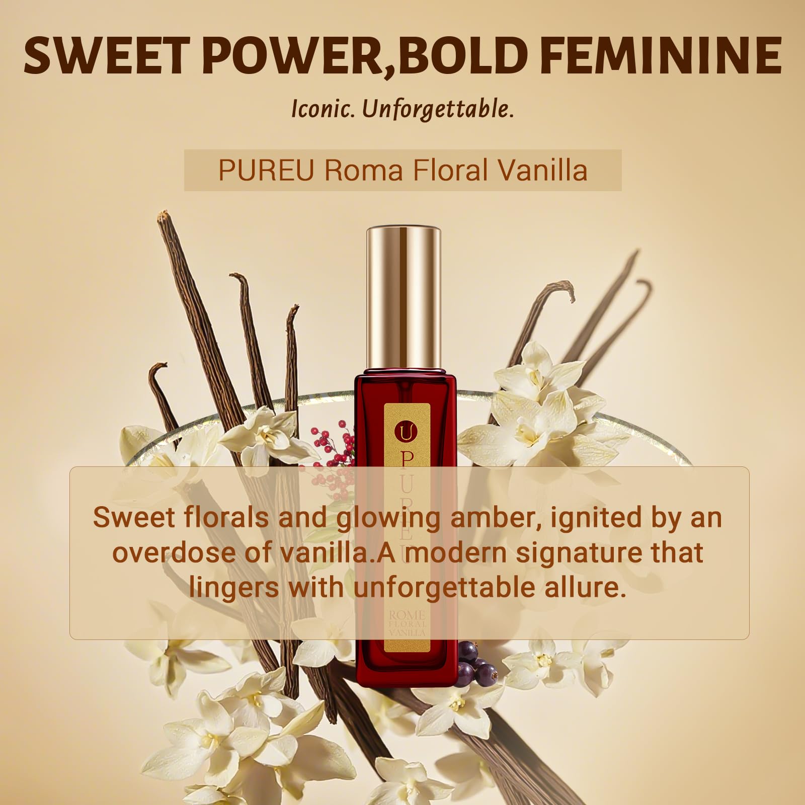 PUREU Vanilla Perfume glass bottle adds a luxurious feel
