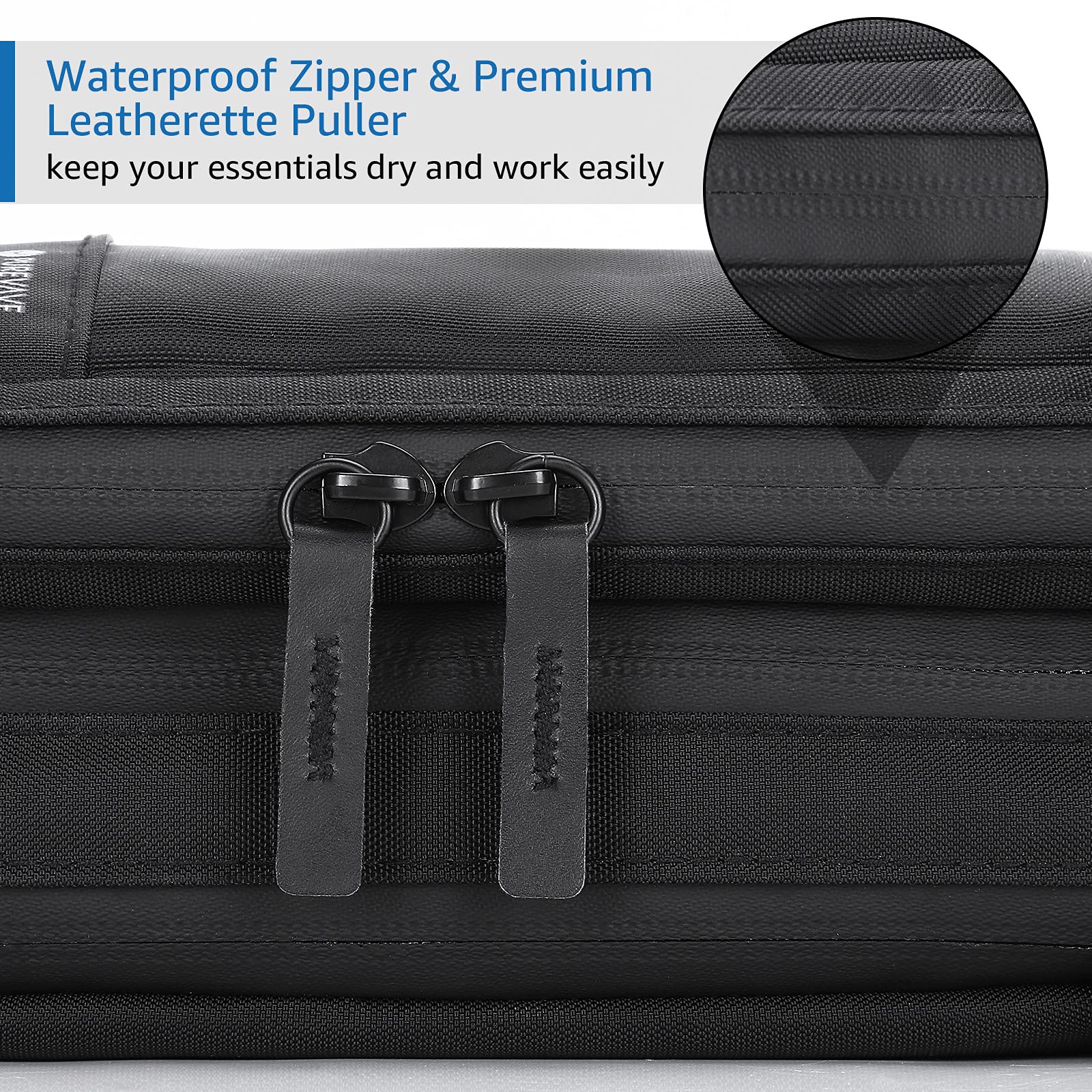 Purevave compact mens toiletry bag features a 2-way zipper for quick access.