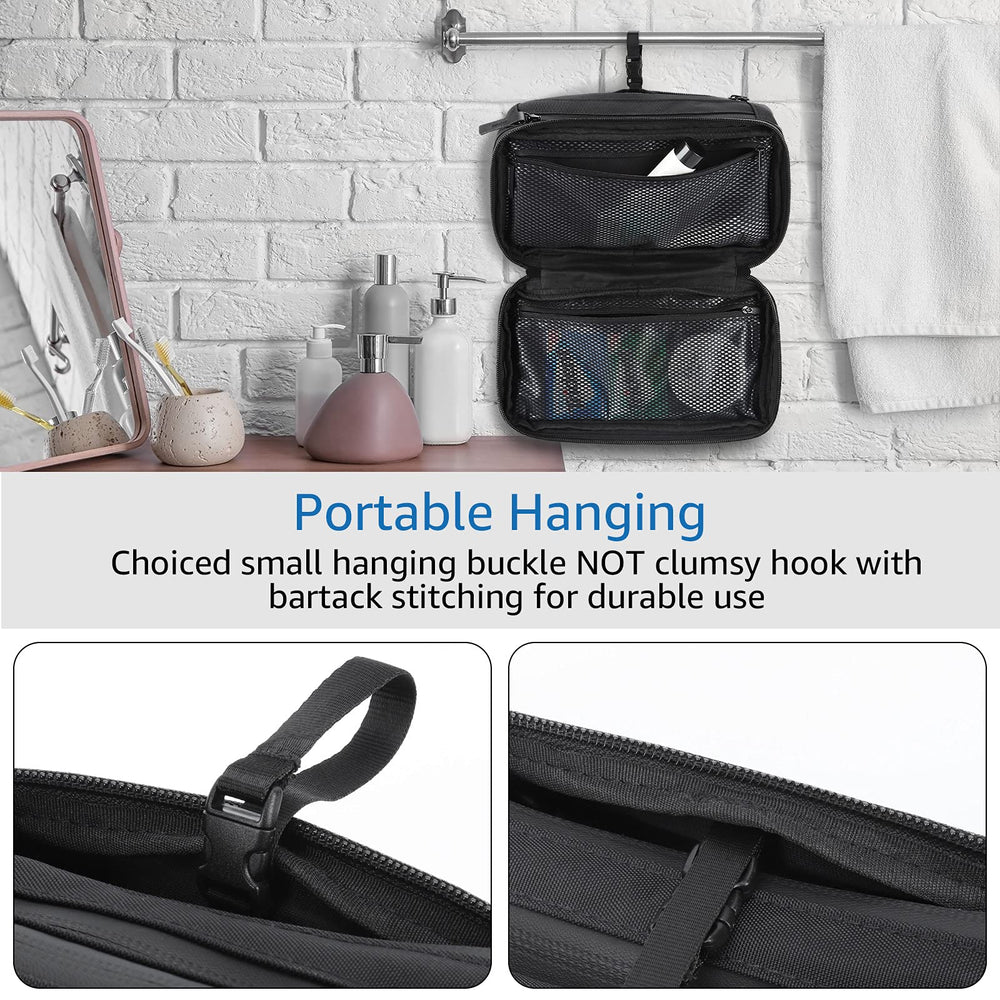 Purevave compact mens toiletry bag middle pocket holds spinbrush and toothpaste neatly.