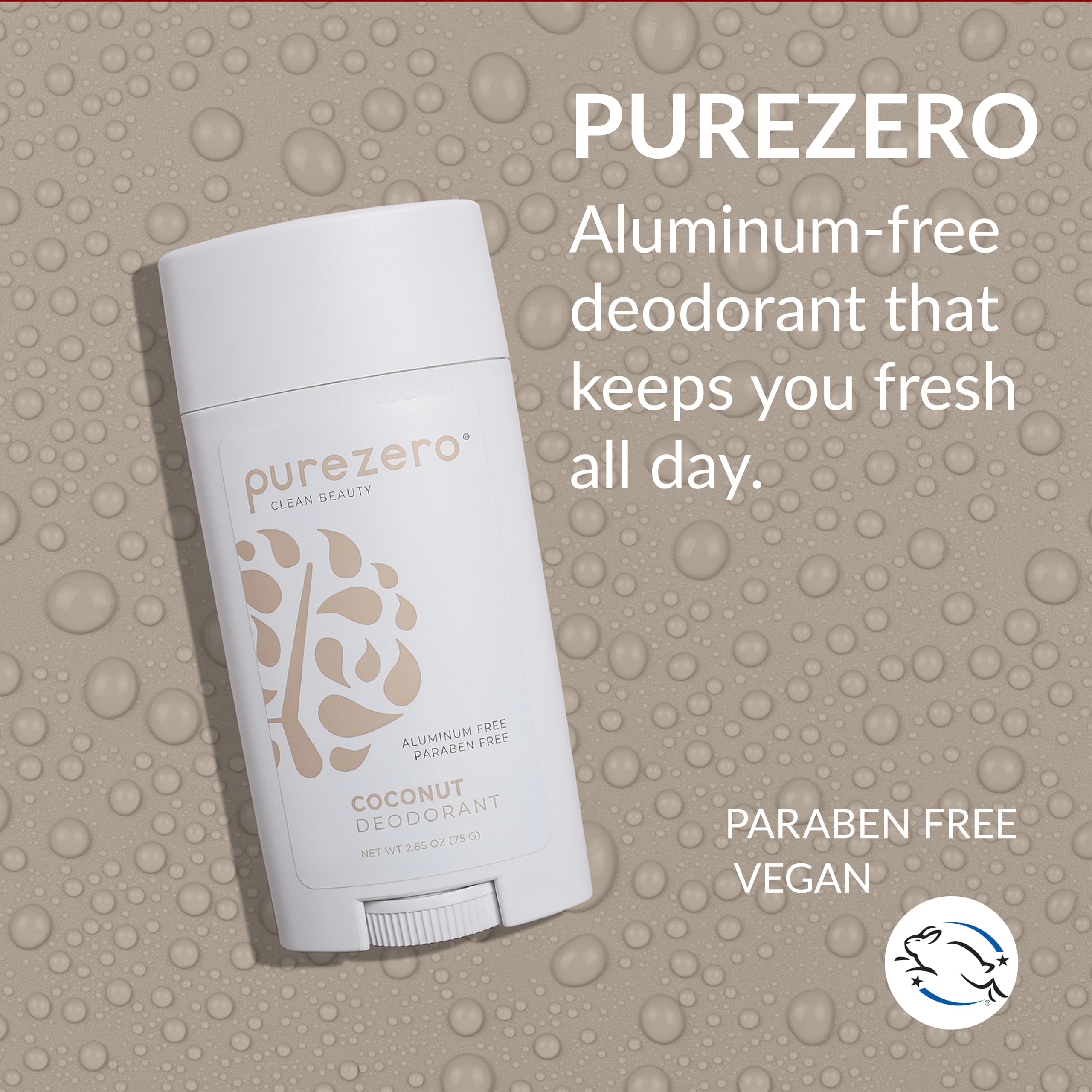 Purezero Coconut Deodorant stick shown ready for easy daily application