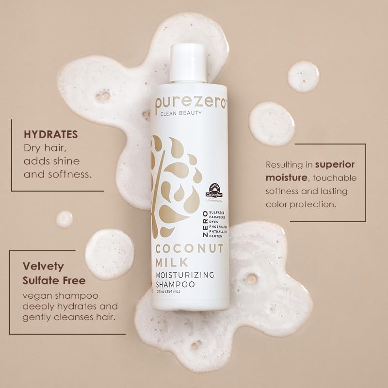 Purezero Coconut Milk Conditioner bottle highlighting smoothing care for frizz-prone hair