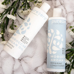 Purezero Moroccan Argan Oil Conditioner bottle for smooth, frizz control.