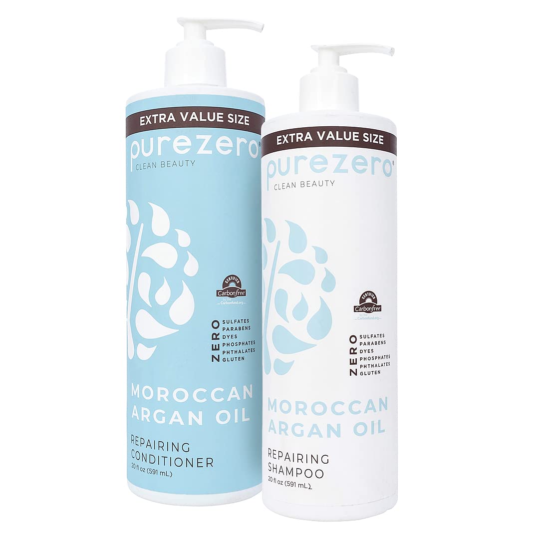 Purezero Moroccan Argan Oil Shampoo bottle for repair and shine.