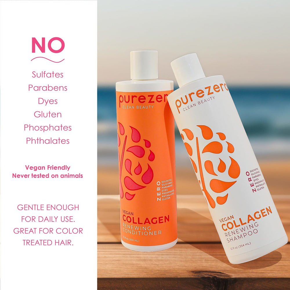 Purezero plant-based collagen graphic illustrates hair strength