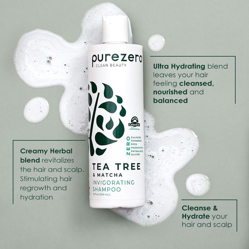 Purezero Tea Tree & Matcha Conditioner bottle supports hydrated, nourished hair