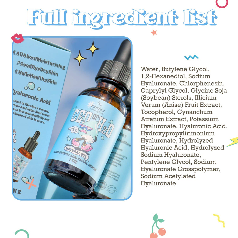 Purifect CEO of H2O packaging box highlighting clean ingredients.
