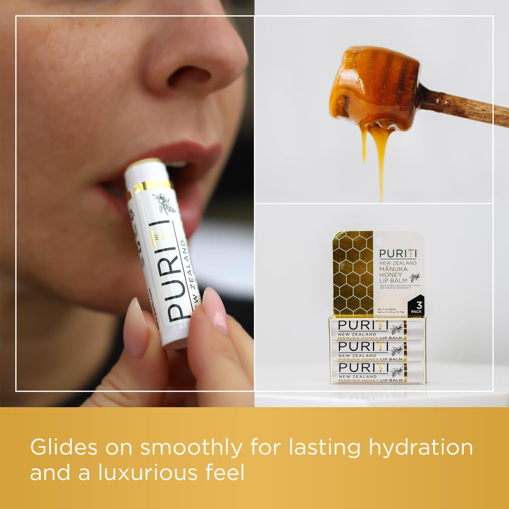 PURITI Manuka Honey Lip Balm wallet and pocket-ready design for on-the-go hydration.