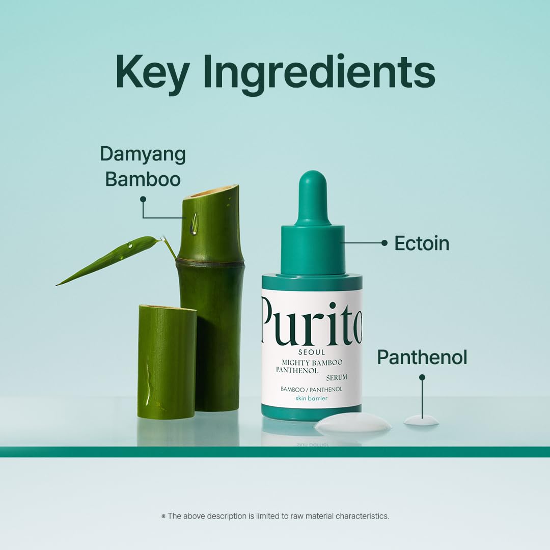Purito Mighty Bamboo Panthenol Serum hydration droplets on skin