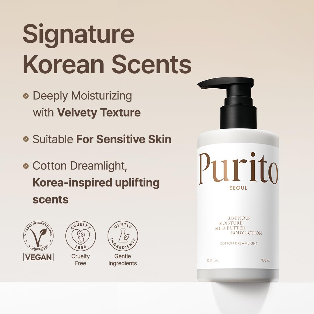 Close-up of the creamy texture to show non-greasy, velvety finish of PURITO lotion
