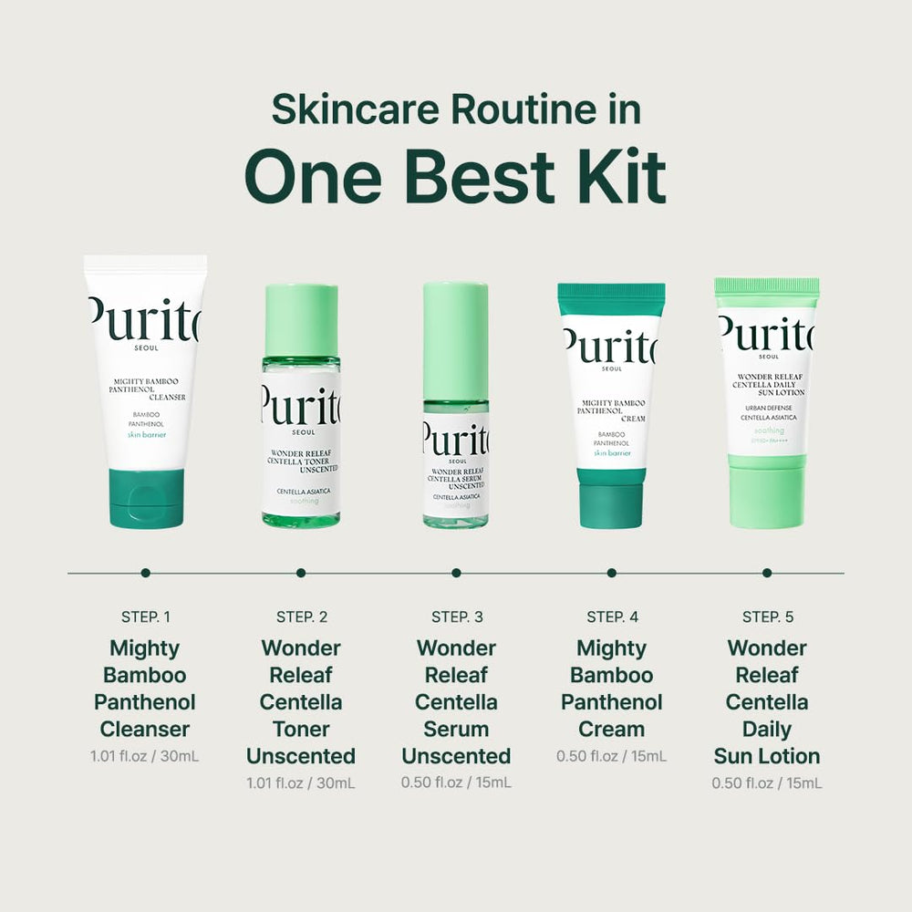 Purito Seoul Best Kit lifestyle shot, compact routine for busy mornings.