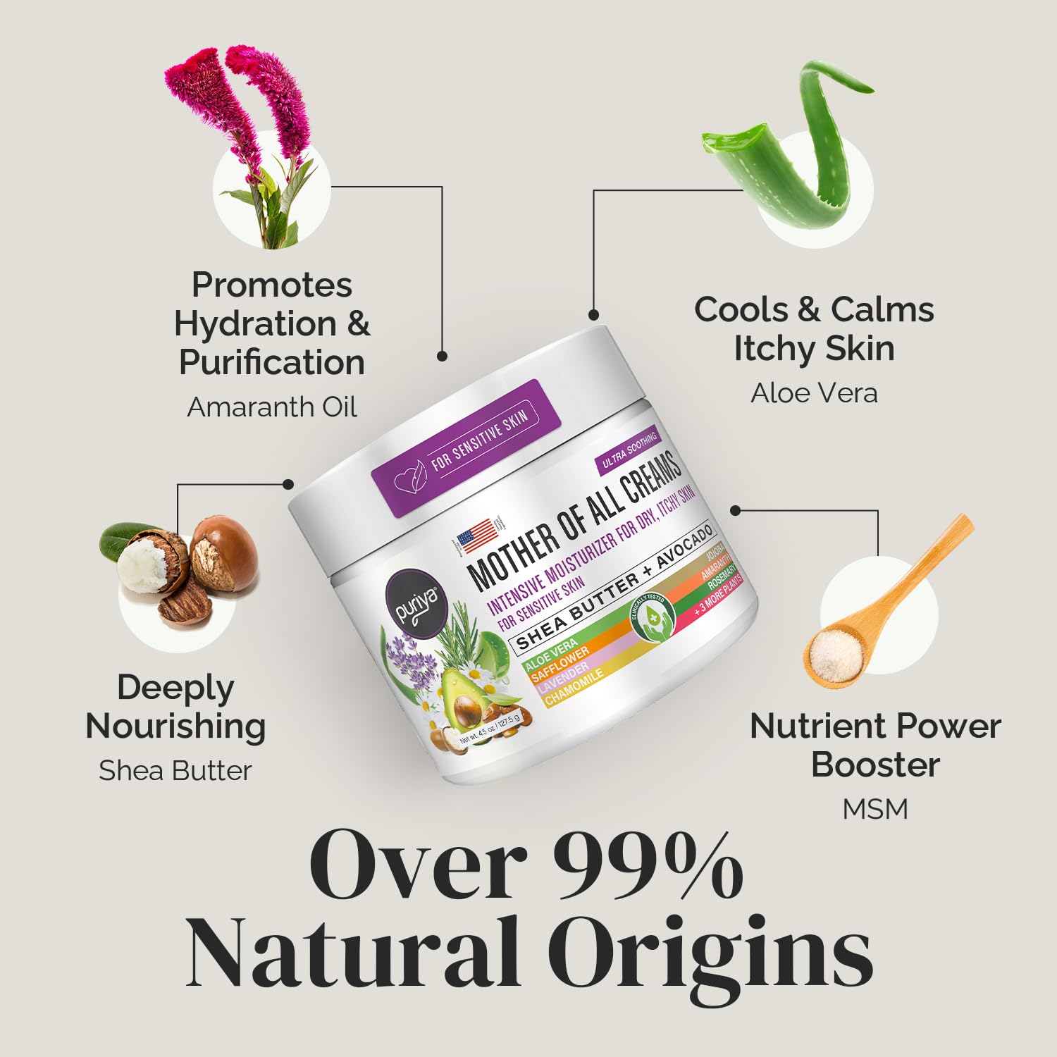 Puriya Intensive Moisturizer on body skin delivers lightweight hydration.