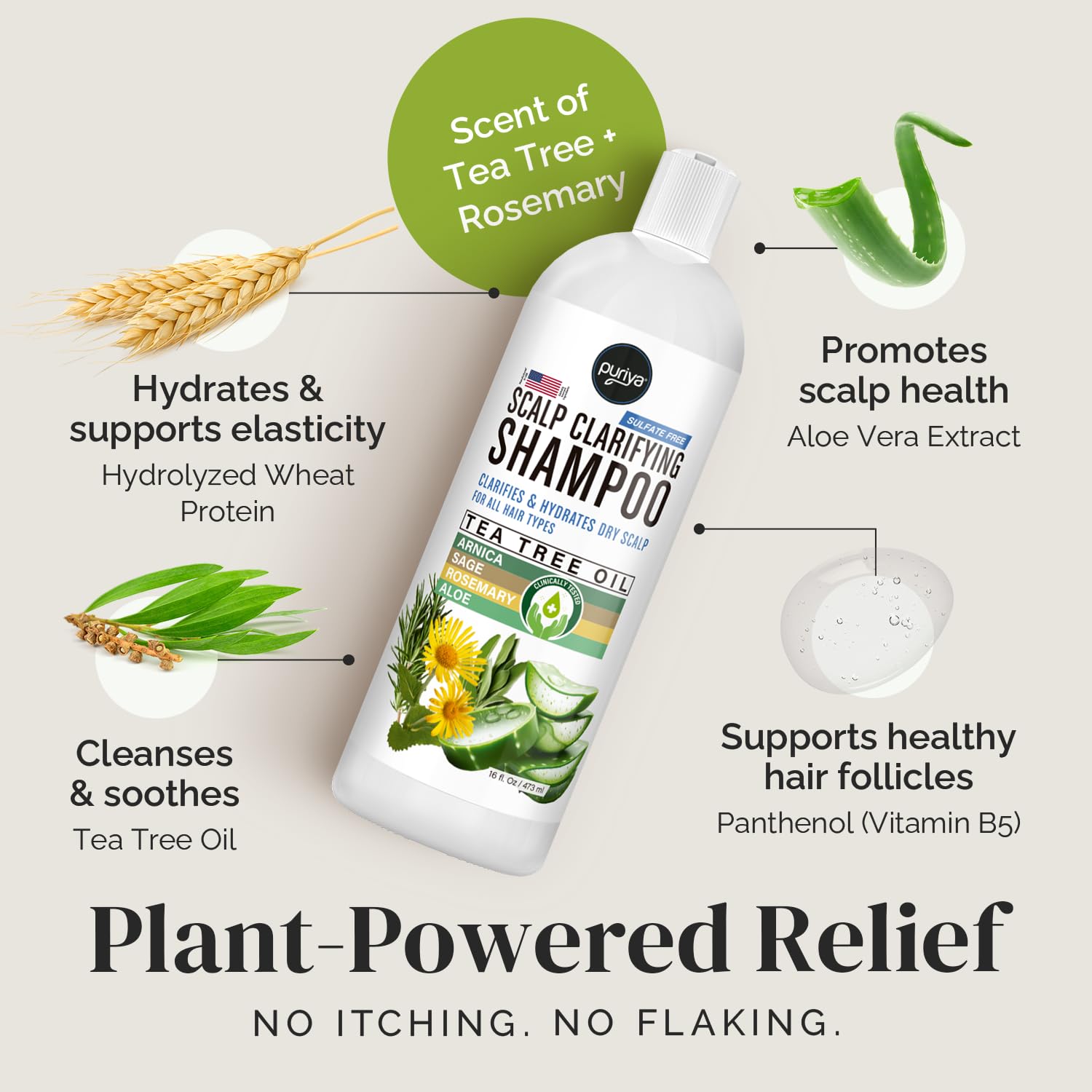 Puriya Tea Tree Clarifying Shampoo tea tree oil focus supports refreshed scalp.