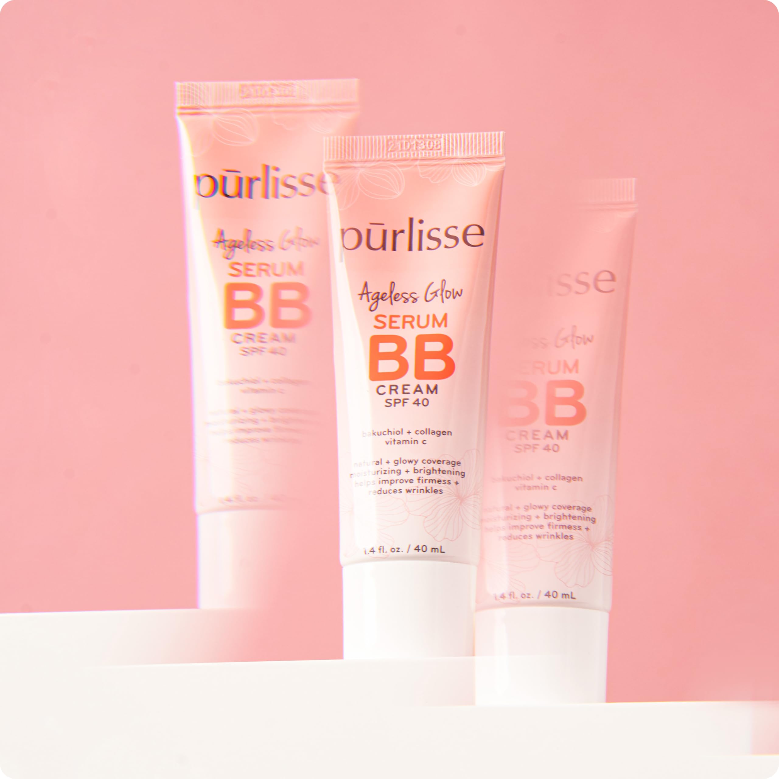 Pūrlisse Ageless Glow BB Cream SPF 40 Bakuchiol boost supports smoother-looking texture.