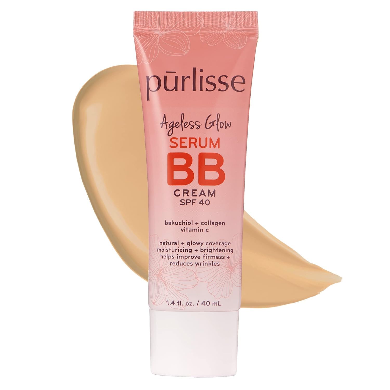 Pūrlisse Ageless Glow BB Cream SPF 40 packaging highlights a sleek, travel-friendly tube for on-the-go radiance.
