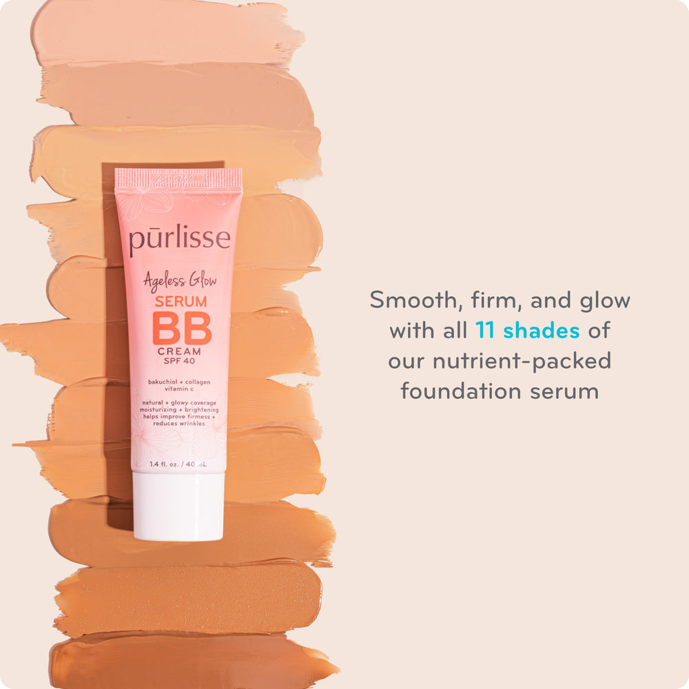 Pūrlisse Ageless Glow BB Cream SPF 40 vitamin C benefits brighten and refine pores.