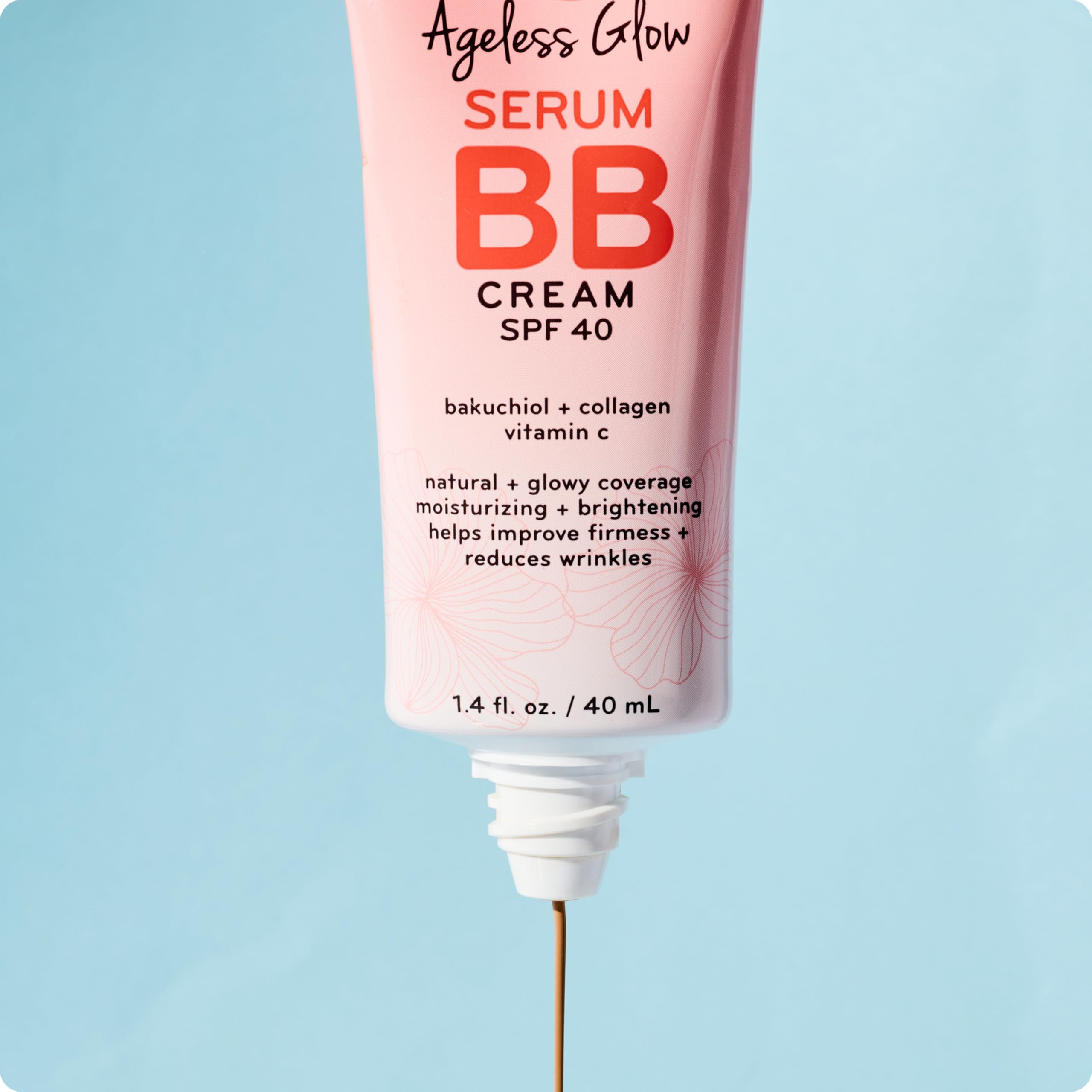 Purlisse Ageless Glow Serum BB Cream SPF 40 texture reveals radiant finish for everyday wear.