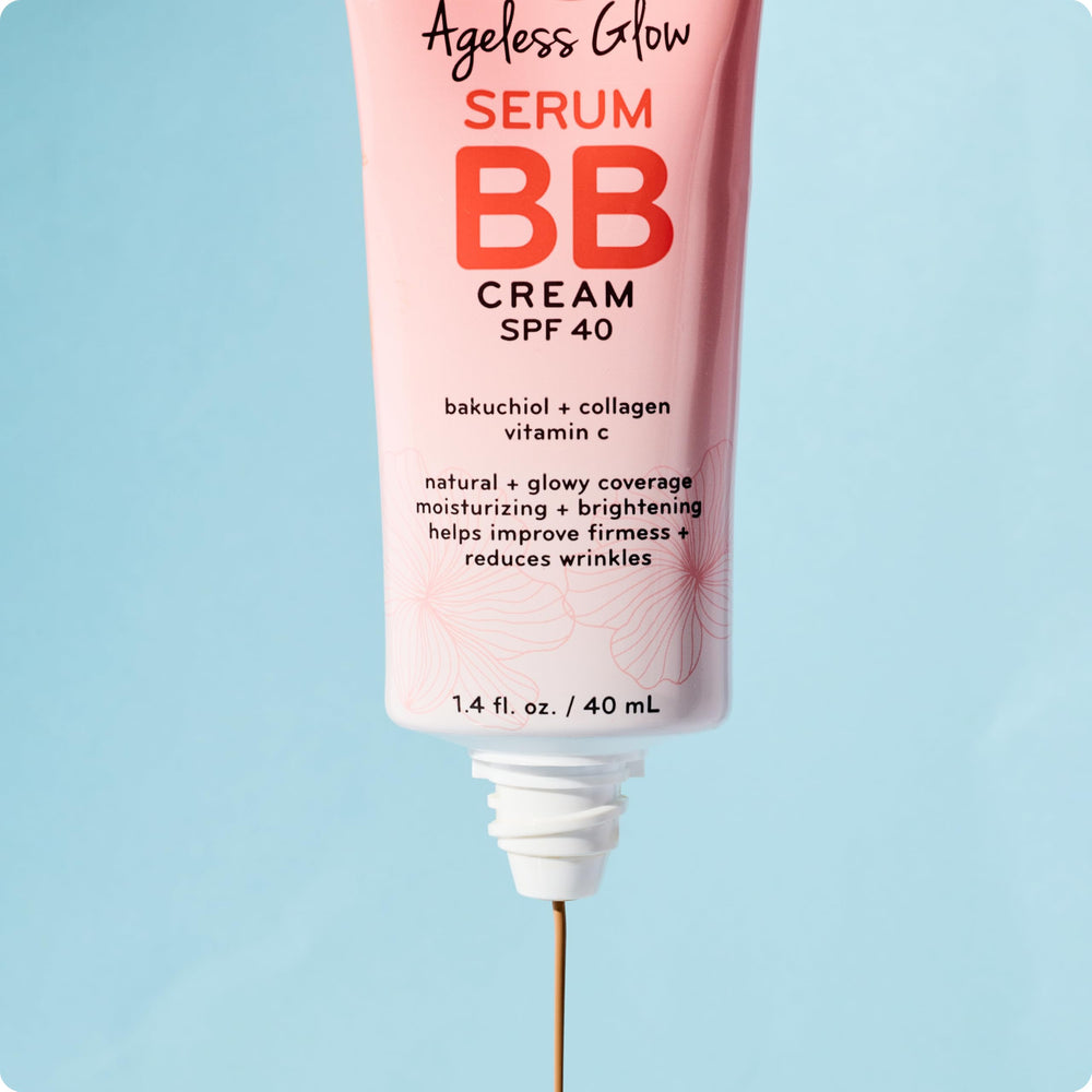 Purlisse Ageless Glow Serum BB Cream SPF 40 texture reveals radiant finish for everyday wear.