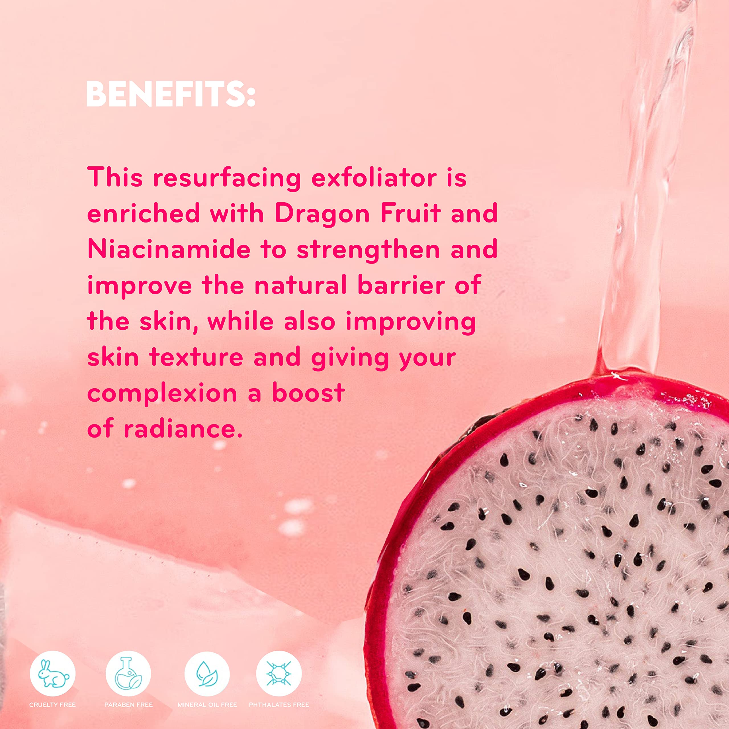 Pūrlisse Dragonfruit Niacinamide scrub spread-on-skin shows even coverage for glow.
