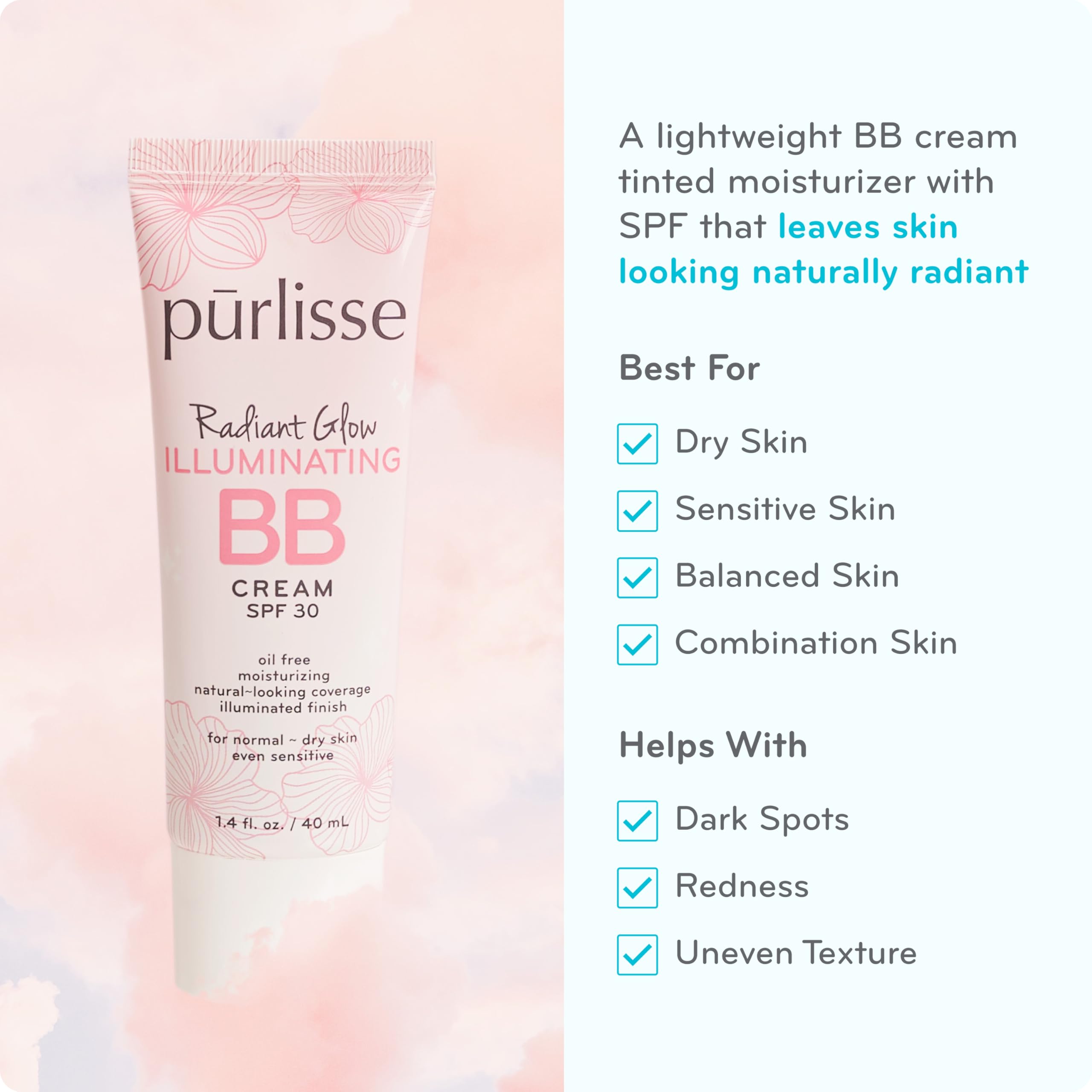 Texture lumineuse de Pūrlisse Radiant Glow BB Cream pour un teint unifié.