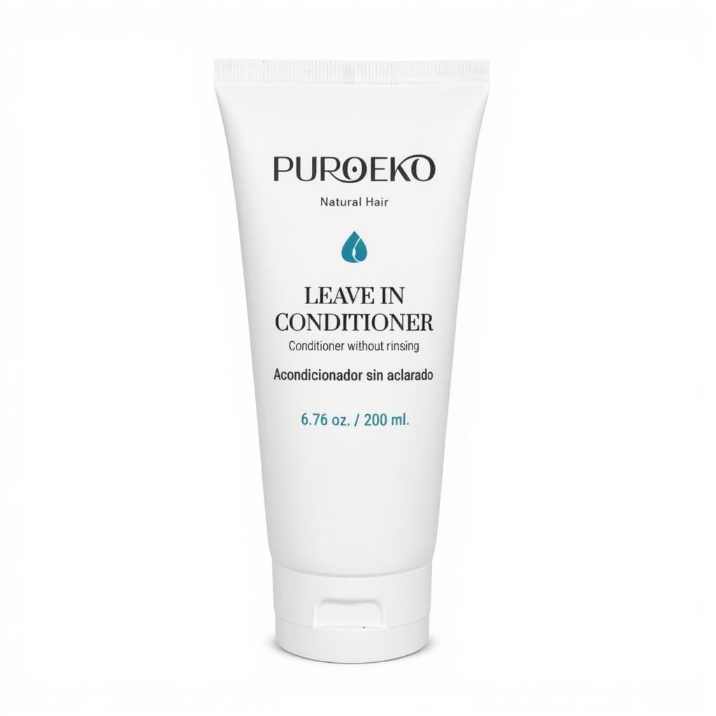 PUROEKO Hydrating Leave-In Bottle close-up highlights instant moisture for smooth hair.