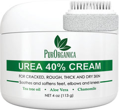 PurOrganica Urea 40% Foot Cream bottle showcases USA-made formula for smooth, hydrated feet.