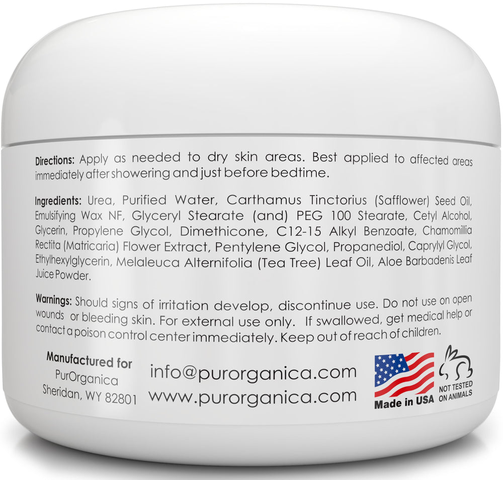 PurOrganica Urea 40% Foot Cream for dry skin care routine at home.