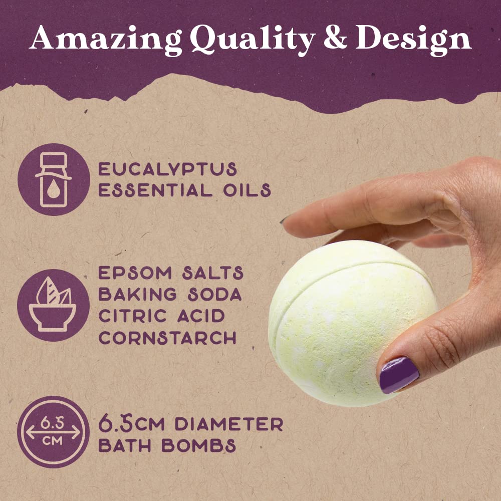 Purple Canyon bath bombs releasing eucalyptus aroma for a refreshing spa-like ambiance