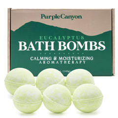 Purple Canyon eucalyptus bath bombs in boutique packaging for a refined home spa
