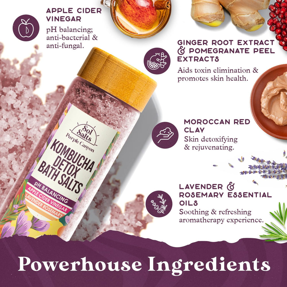 Purple Canyon SolSalts apple-cider-vinegar blend supports skin refreshment during soak