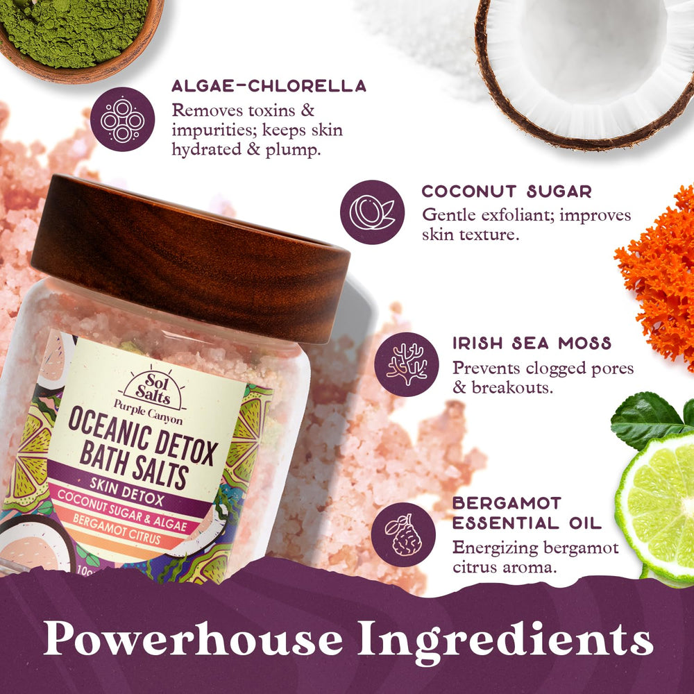 Purple Canyon SolSalts bergamot citrus scent enhances bath mood.