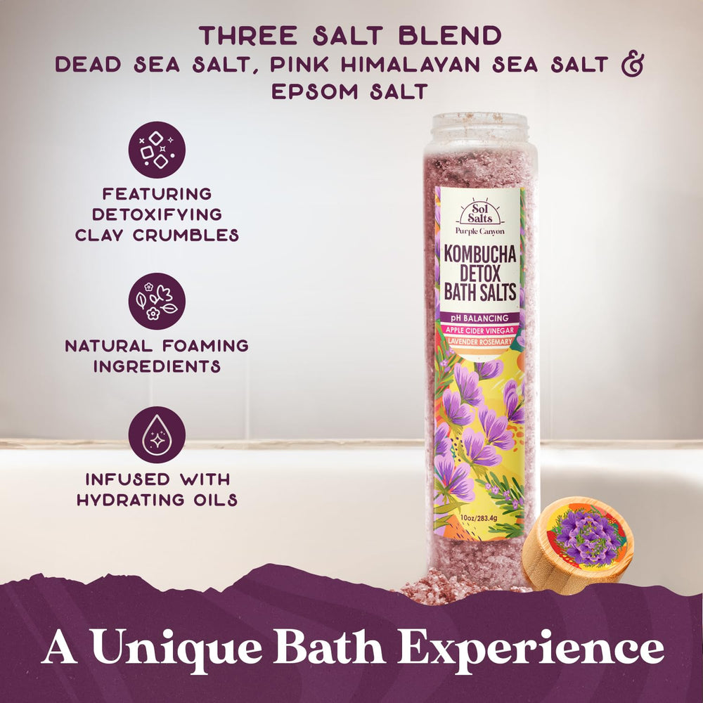 Purple Canyon SolSalts detox salts texture suggests a spa-like detox with mineral-rich blend