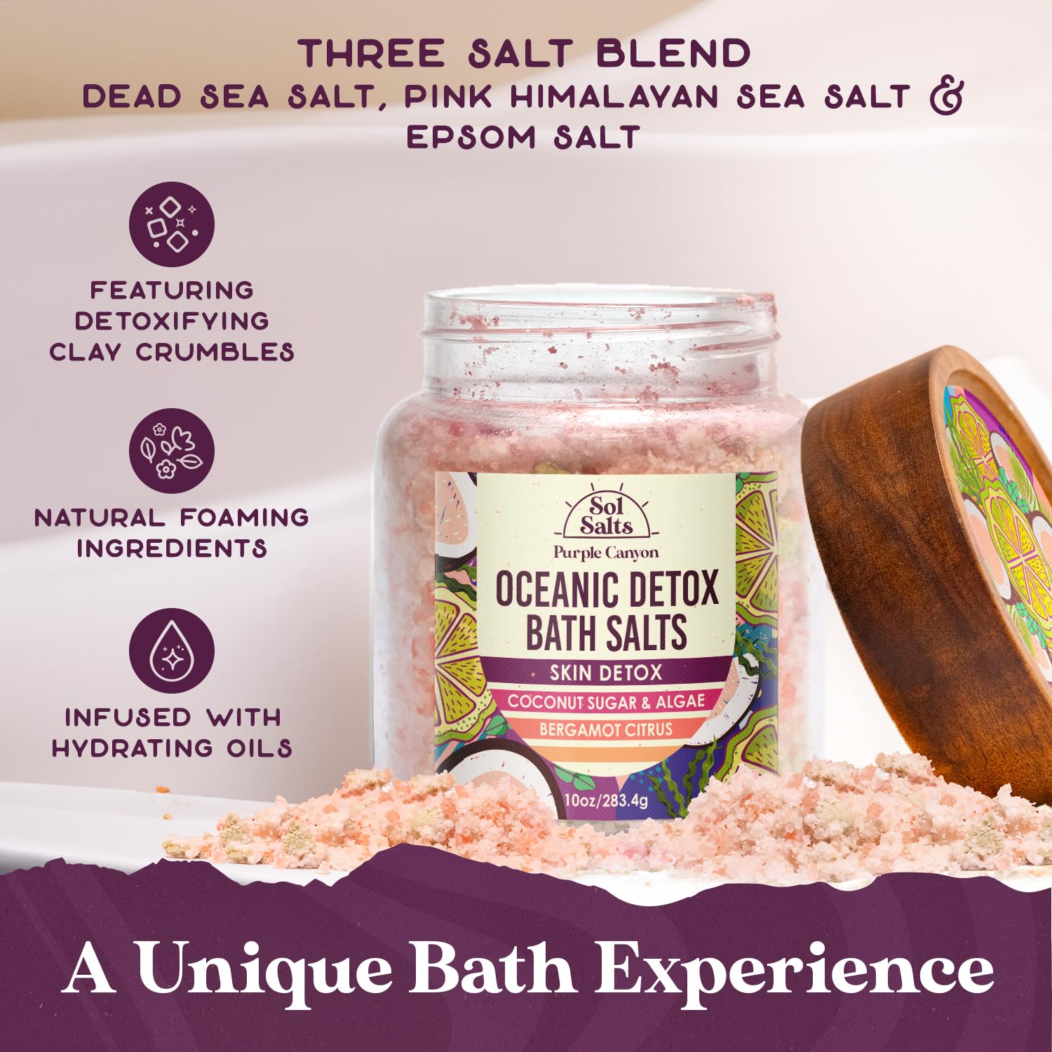 Purple Canyon SolSalts hydrating minerals nourish skin with sea extracts.