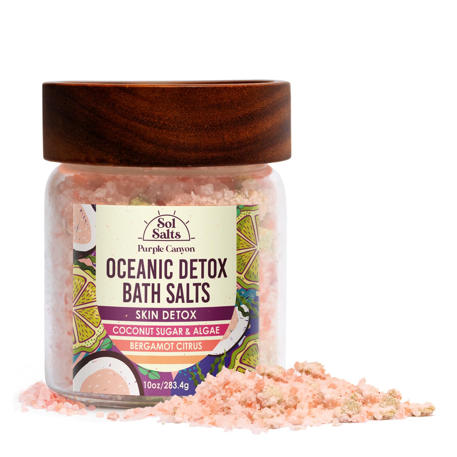 Purple Canyon SolSalts Oceanic Detox bath salts in a 10oz jar for deep hydration.