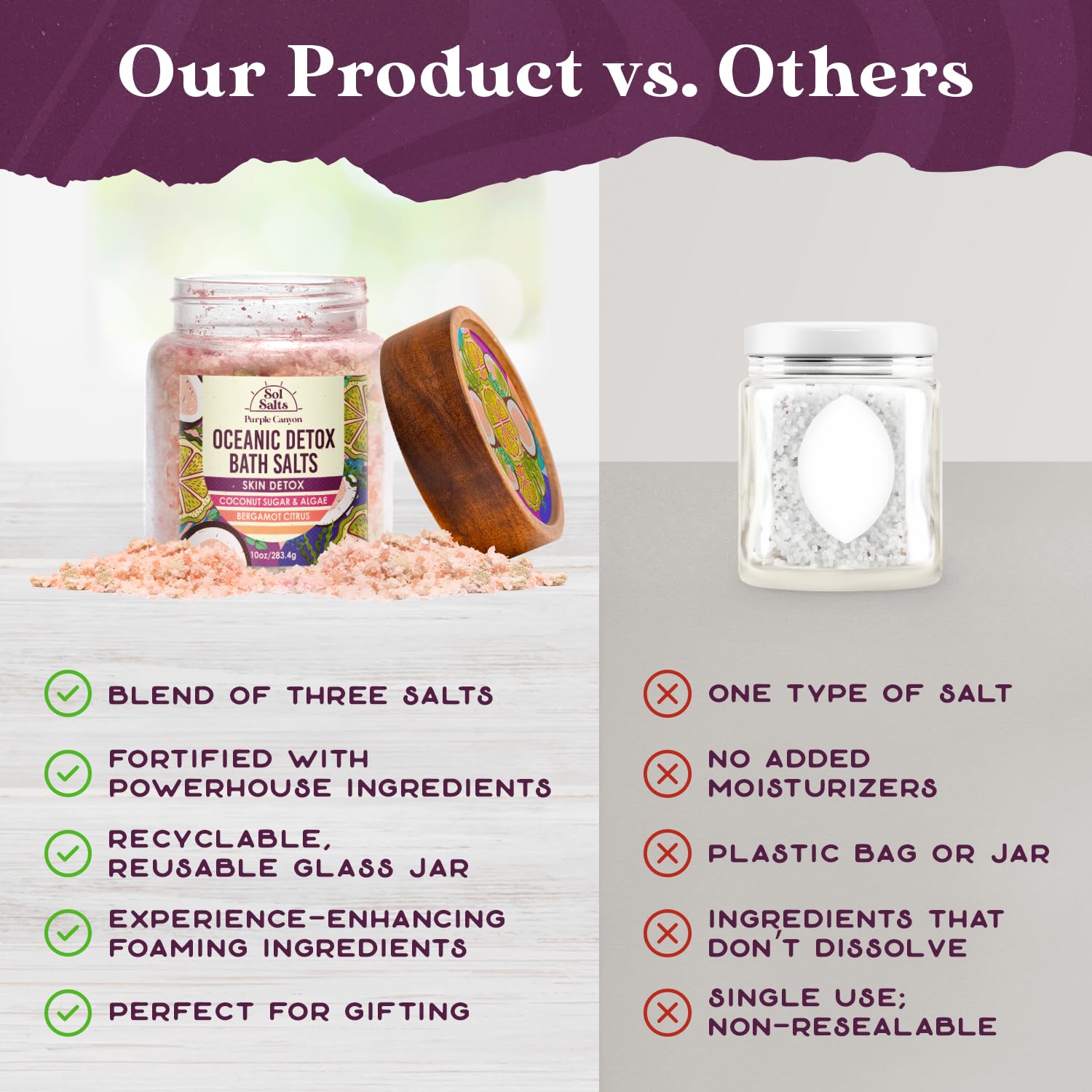 Purple Canyon SolSalts features spirulina powder for mineral-rich soak.