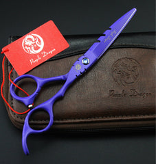 Purple Dragon 6-inch hair cutting shear offset-grip ergonomic for reduced fatigue.