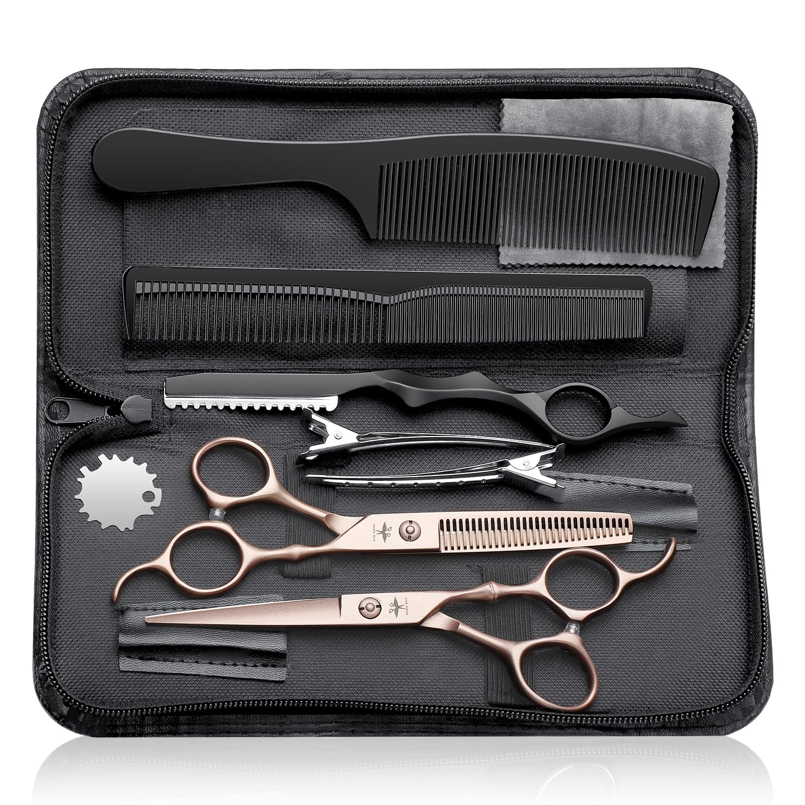 PURPLEBIRD hair cutting scissors kit in gold 6-8 inch for precise home styling