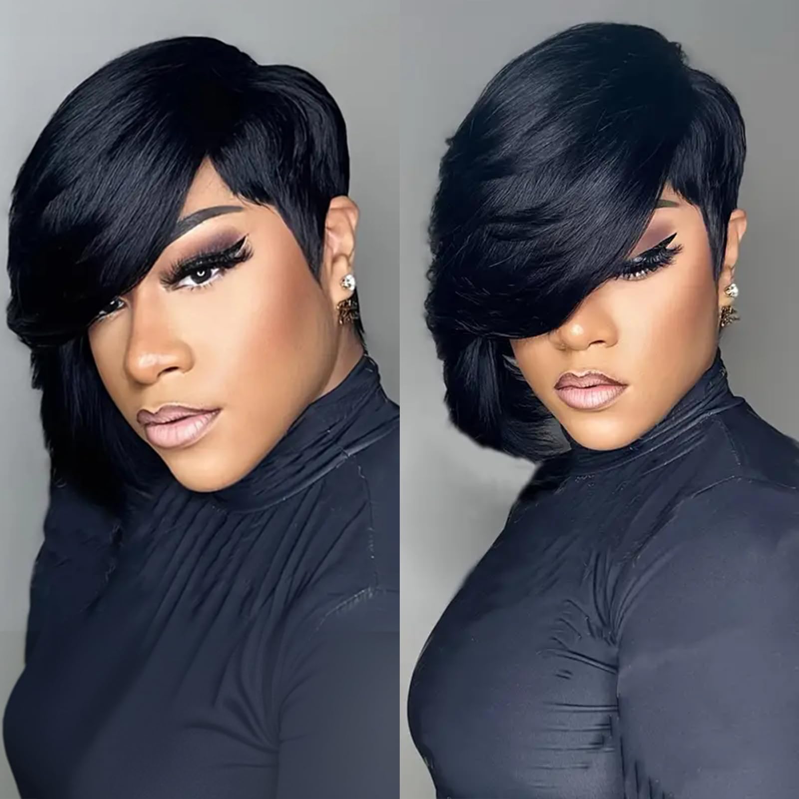 PurpleSexy 10A side-part pixie wig with bangs for quick, stylish mornings