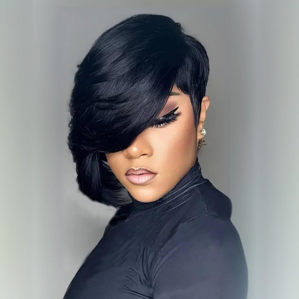 PurpleSexy glueless pixie wig with bangs easy on and off