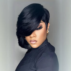 PurpleSexy glueless pixie wig with bangs easy on and off