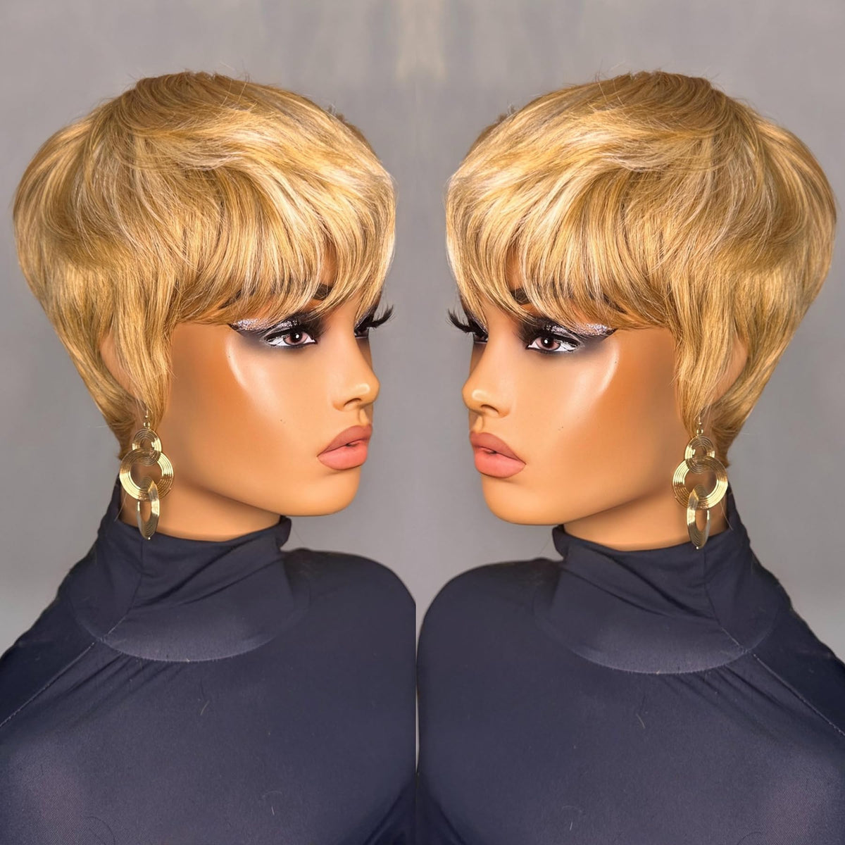 PurpleSexy Pixie Cut wig front view in honey-blonde for everyday styling.