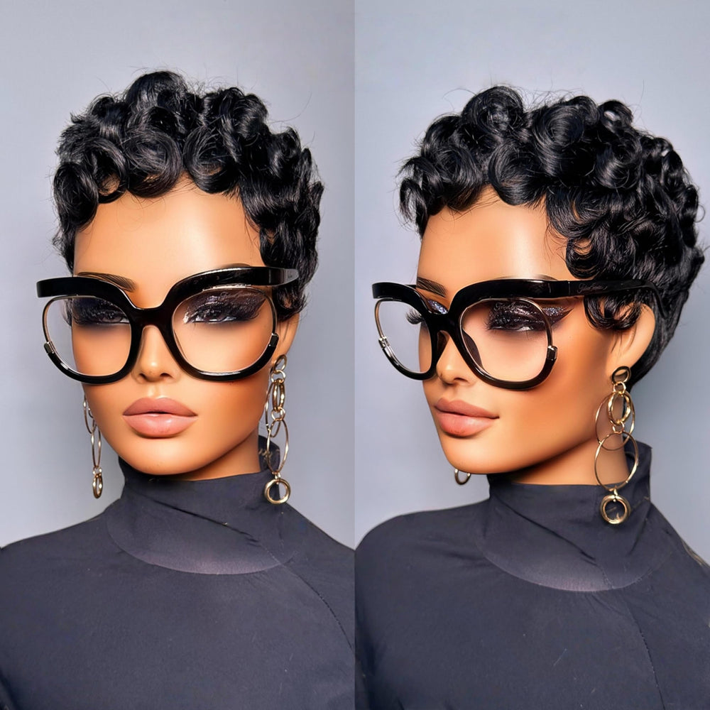 PurpleSexy short layered pixie curly wig, front view, natural look for daily versatility.