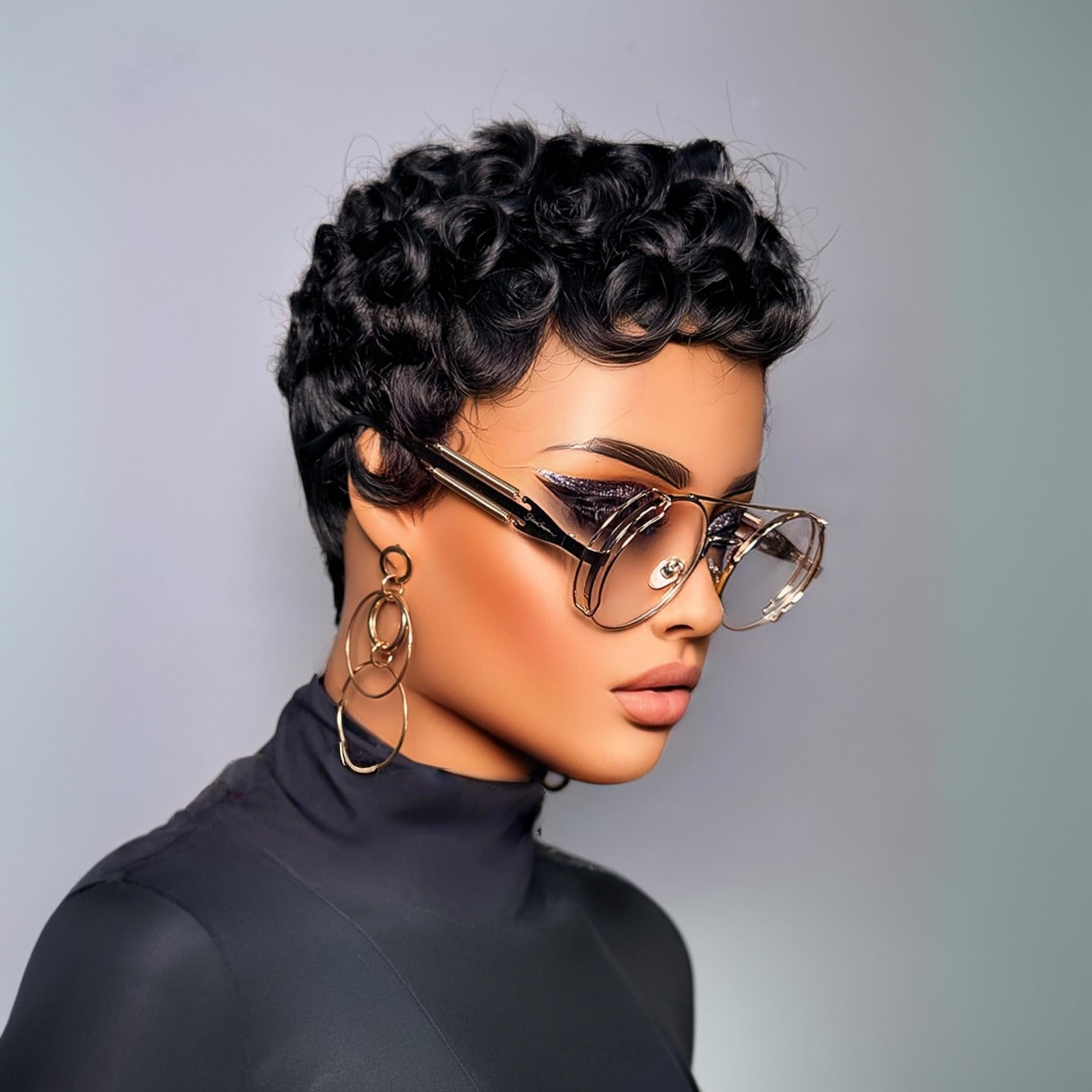 PurpleSexy wig, side profile view, shows volume and easy styling for professional or casual wear.