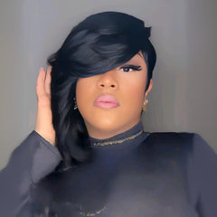 PurpleSexy short layered pixie wig in 1B color, smooth real hair