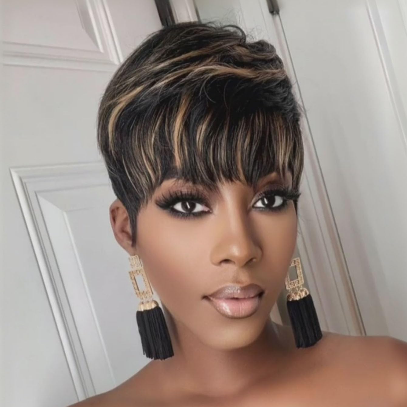 PurpleSexy short pixie wig 1b30 face-framing bangs for versatile styling