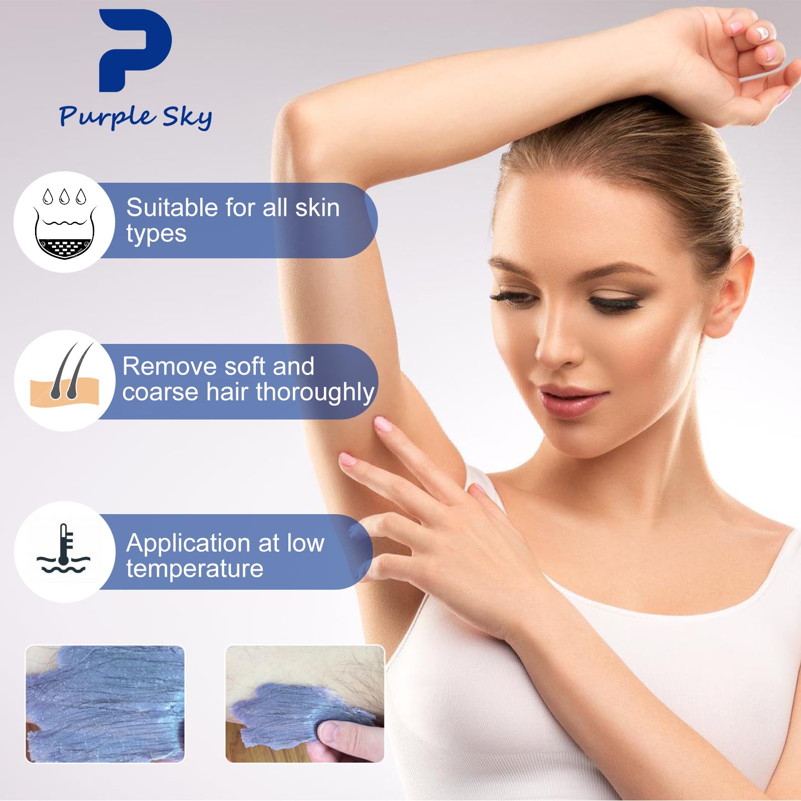 PURPLESKY hypoallergenic wax with jasmine to soothe sensitive skin during use